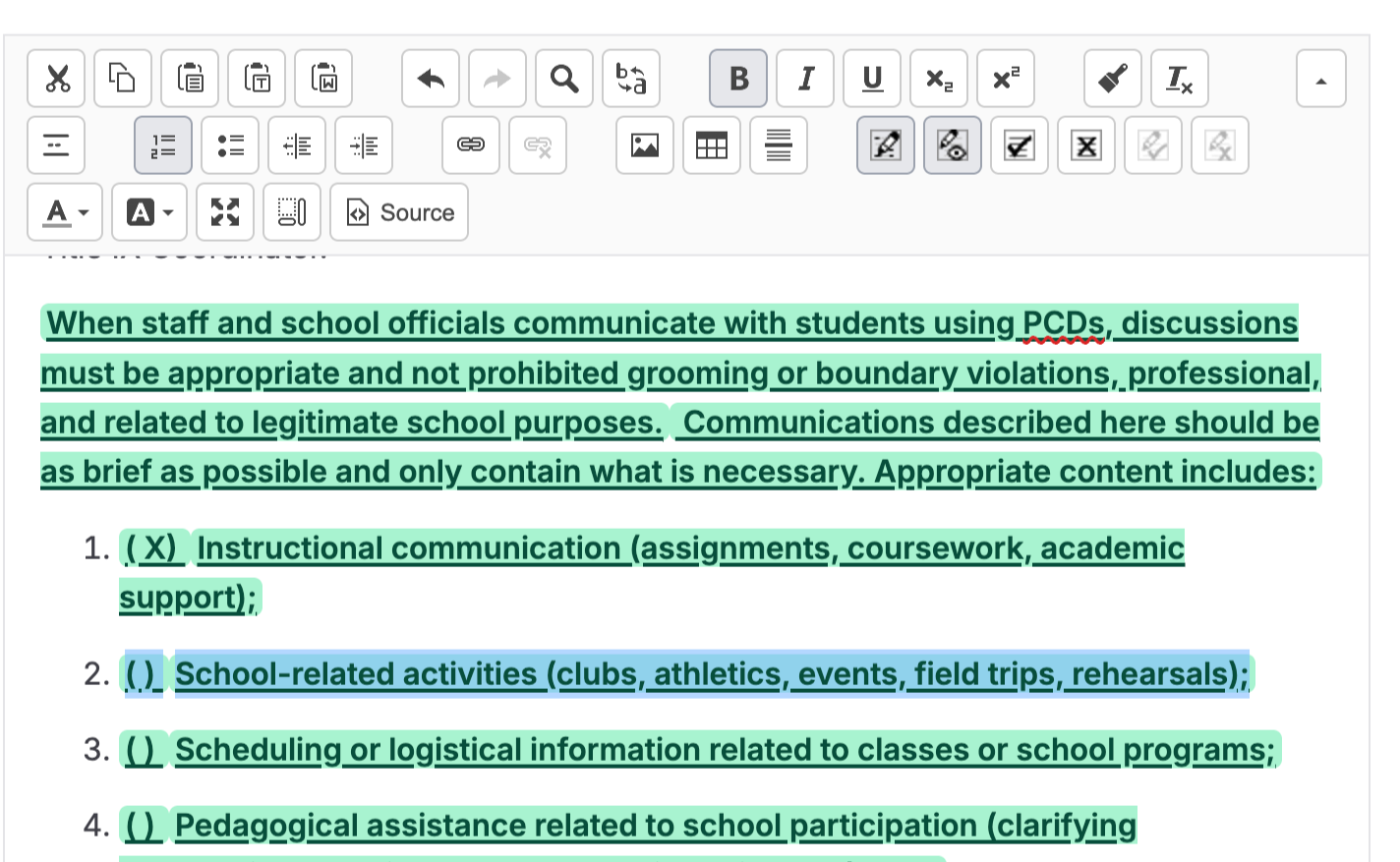 Highlight Track Change Text